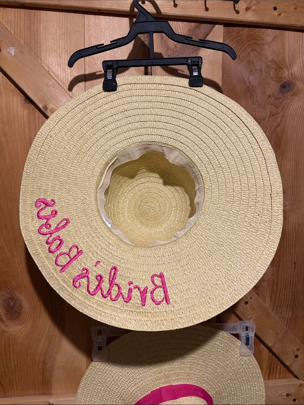 Brides Babes Embroidered Straw Sun Hat - Natural with Pink Trim